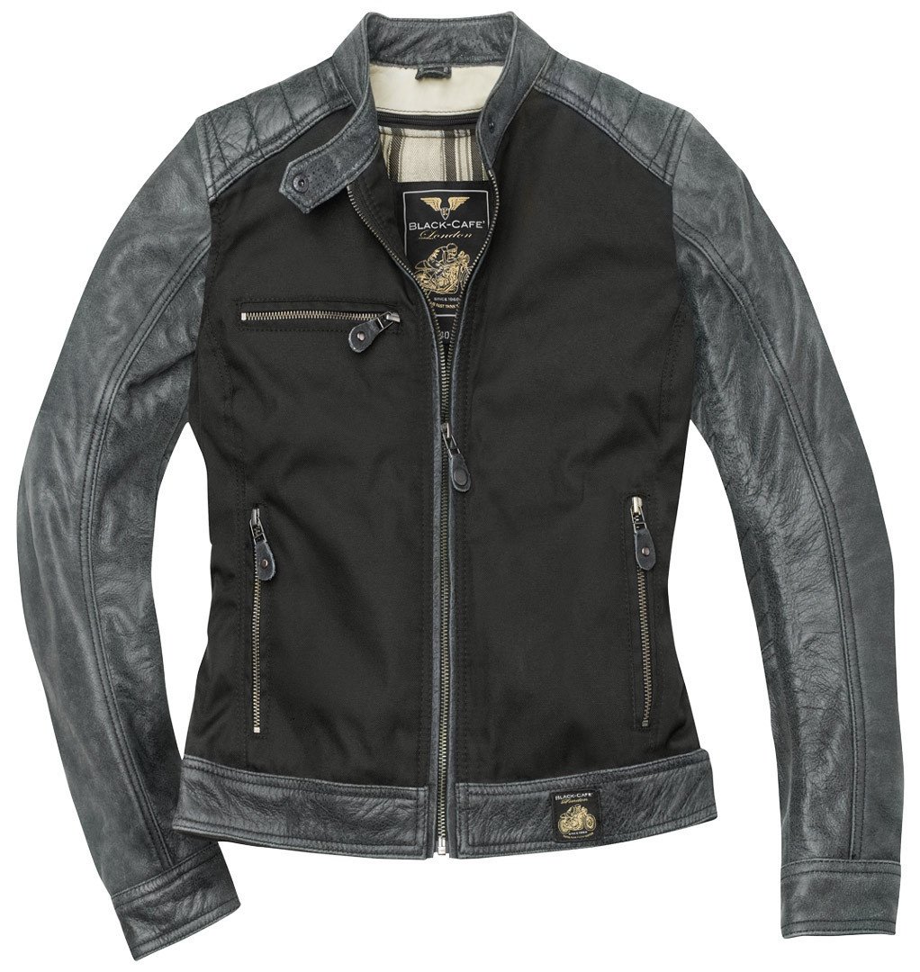 Black-Cafe London Johannesburg Damen Motorrad Leder- / Textil Jacke, schwarz-grau, Größe L