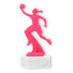 Pokal Kunststofffigur Basketballspielerin pink auf weißem Marmorsockel 17,5cm