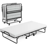 Costway Gästebett Klappbar 96x191 Cm, Lattenrost Aus Metall, Klappbett Mit 10 Cm Dicker Schaumstoffkernmatratze, Faltbett Mit Rollen & Stabilem Metallrahmen Bis 180kg