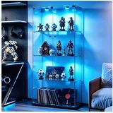 Simurq Glasvitrine Standvitrinen mit LED Beleuchtung Vitrinenschrank mit Glastür (glas vitrine mit 2 Glastür und 4 Lagen,Schloss,Kippsicherung) Sammlervitrine aus gehärtetes Glas,Modernes rahmenloses Design schwarz