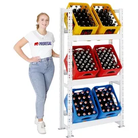 Proregal Getränkekistenregal Tegernsee HxBxT 160x80x30 cm 6 Kästen Weiß Metall, Rechteckig, 80x160x30 Küchenzubehör, Flaschenträger