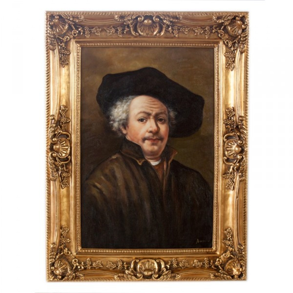 Handgemaltes Barock Öl Gemälde Portraet Rembrandt 1 Gold Prunk Rahmen 130 x 100 x 10 cm - Massives Material - Selbstporträt