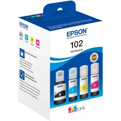 Epson 102 EcoTank-Tintenflaschen 4er-Pack 4x Farben Für Kompatibilität, siehe Artikel-Beschreibung | 4x Tintenflaschen: Schwarz, Magenta, Gelb & Cyan