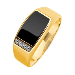 Fingerring Gr. 23, gold (gelbgold 375), Fingerringe, Herren, 23, Gold-Metall-Glas, Gold, Metall, Glas
