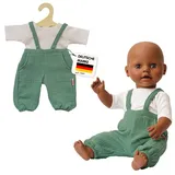 Heless 1416 - Bio-Baumwolle, 2-teiliges Set mit Latzhose in Salbeigrün und weißem T-Shirt für Puppen und Kuscheltiere der Größe 28-35 cm
