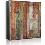 Banjado Großer Schlüsselkasten Metall 30x30cm Schwarz Scharnier Rechts 32 Haken Beschreibbar Magnetisch Motiv Buntes Holz