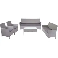 Mendler 3-2-1-1 Poly-Rattan Garten-Garnitur Halden, Lounge-Set Sitzgruppe Sofa ~ grau, Kissen anthrazit