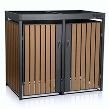 Zelsius Mülltonnenbox mit Pflanzdach für 2 Mülltonnen Anthrazit RAL 7016, Tür in Holzoptik