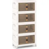 GOPLUS Aufbewahrungsbox mit Deckel, stapelbarer Aufbewahrungsschrank mit Rollen & Handgriff, Klappbox Schuhboxen Ordnungsboxen für Wohnzimmer & Sc...