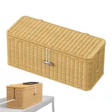 Kabelorganizer-Box,Gewebte Heimdekoration Imitations-Rattan Kabelbox | Aufbewahrungskorb Mit Deckel Für TV-Kabel, USB-Hubs Und Steckdosenleisten