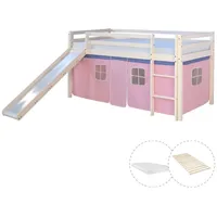 Homestyle4u Hochbett Weiß, Rosa, Holz, Kinder- & Jugendzimmer, Kindermöbel, Kinderbetten, Hochbetten