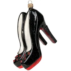 Christbaumschmuck Glas 13cm High Heels Figur Mundgeblasen & Handbemalt Weihnachtsbaum Anhänger Weihnachten Weihnachtsbaumschmuck Damen Schuhe Schwarz
