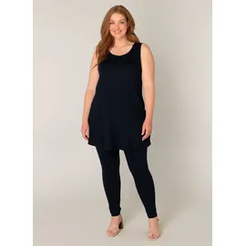 Base Level Curvy "ABBIGALE", Damen, Gr. 44, blau (navy schwarz blau), Jersey, Obermaterial: 94% Viskose, 6% Elasthan, unifarben, Basic, figurumspielend hüftbedeckend, Rundhals, Shirts Longshirt, ärmellos, seitlich geschlitzt