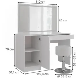 Vicco Vicco, Schminktisch, Sherry mit LED-Spiegel und Hocker (119.80 x 50.10 x 76 cm)