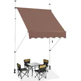 COSTWAY Klemmmarkise 150 cm breit, Balkonmarkise ohne Bohren, UV-beständig, höhenverstellbar, wasserabweisend, Markise mit Handkurbel, Sonnenmarkise, Sonnenschutz für Balkon (Braun)