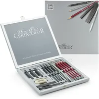 CRETACOLOR Silver Box, 17-teiliges Graphit Künstlerset in Holzkassette, inkl. Zubehör