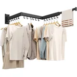 CHAHUANV Wandmontierter ausziehbarer Wäscheständer mit schwarzen Haken, klappbarer platzsparender Wand-Wäschetrockner für den Innenbereich zum Aufhängen von Kleidung