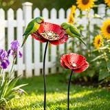 Vogeltränke Stehend,2 Stück Wassertränke für Vögel,Vogeltränke Blume,Insektentränke Garten,Blumen Gartenstecker,Blumenform Fütterungsschale,Bienentränke Metall,für Wildvögel Frostfest,Garten,Hinterhof