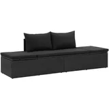 Sonnenliege mit Auflage Poly Rattan Schwarz