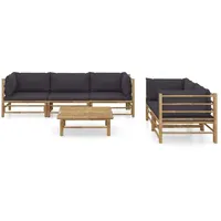 vidaXL 6-tlg Garten-Lounge-Set mit Dunkelgrauen Kissen Bambus