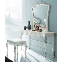Casa Padrino Luxus Barock Schlafzimmer Set - 1 Barock Schminkkonsole & 1 Barock Wandspiegel & 1 Barock Hocker - Barock Schlafzimmer & Hotel Möbel - Luxus Qualität - Made in Italy