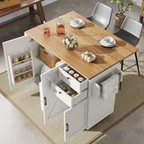 boorbin Moderne Kücheninsel, Küchenschrank, buffetschrank, Speisewagen mit Holzmaserung, buffetschrank, Multifunktionale Esstisch mit Speicherraum, Speisewagen mit Snackregalen (Weiß)