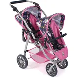 Bayer Chic 2000 - Puppenwagen Vario, Zwillingsbuggy für Zwei Puppen, Tandem-Puppenwagen für Kinder von 4 bis 8 Jahren, Zwillingspuppenwagen, Einhorn, Navy-pink
