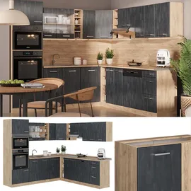 Vicco Winkelküche R-Line L-Form 237 x 247 cm Schwarz Eiche