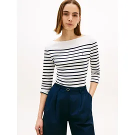 Tommy Hilfiger Damen Slim Cody Boat-Nk 3/4Slv Ww0Ww40589, Weiß, L - L