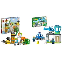 LEGO 10990 DUPLO Baustelle mit Baufahrzeugen, Kran & 10959 DUPLO Polizeistation mit Hubschrauber