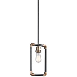 Casa Padrino Luxus Industrial Design Hängeleuchte Schwarz / Messingfarben 17,1 x 5,1 x H. 32,4 cm - Elegante Industrie Stil Hängelampe - Industrie Stil Leuchten