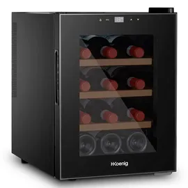 h.koenig AGE12 Weinkühlschrank / 12 Flaschen / Temperatur 11°C bis 18°C/LED-Temperaturanzeige/Holzlagerböden