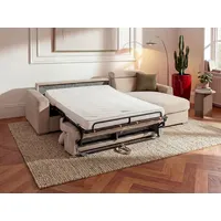 Ecksofa mit Matratze - Ecke wechselbar - Cord - Beige - Liegefläche mit Lattenrost mit breiten Latten 160 cm - Matratze 22 cm - Memory Schaum - VIZIR