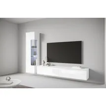 INOSIGN Wohnwand INOSIGN "Kenia, Vitrine Türanschlag links/rechts wechselbar", weiß (weiß, weiß hg), B:235cm H:160cm T:33cm, Glas, Hartfaserplatte, Holzwerkstoff, Kunststoff, Kastenmöbel-Sets, Wohnwand, Vitrine mit Eckverglasung, hängend und stehend montierbar