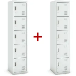 Metallspind 1+1 GRATIS, 5 Abteile, Zylinderschloss, grau/grau