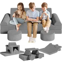 Spielsofa Kindersofa,14-Teilige Modulare Kinderspielcouch,Kindersofa aus Schaumstoff Bausteine,Spielsofa für Kinder & Kindersessel,Kuschelecke im Kinderzimmer,zum Spielen,Kreativsein,Schlafen (Grau)