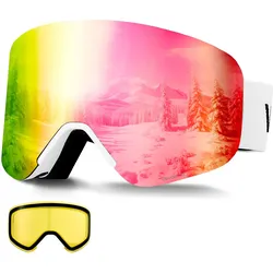 VEVOR rahmenlose Skibrille, magnetische zylindrische Linse mit rosa Revo-Beschichtung, OTG-Antibeschlag-Motorradbrille, Motocross Brille, Schutzbrille, geeignet zum Skifahren, Skaten, Snowboarden