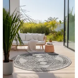 Teppich ELLE DECORATION "Merge Wendeteppich", schwarz, H:5mm Ø:200cm, Polypropylen, Teppiche, Flachgewebe, In-& Outdoor, Modern, beidseitig, Balkon, Wohnzimmer
