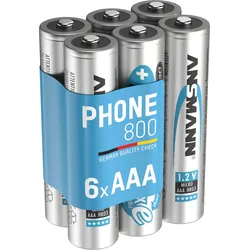 ANSMANN Akku AAA Micro 800 mAh 1,2V NiMH - 6 Stück, wiederaufladbar mit maxE EINHEITSGRÖSSE