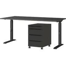 Germania Büromöbel-Set GERMANIA "Mailand", grau (graphit), B:160cm, Holzwerkstoff, Metall, Arbeitsmöbel-Sets, Büromöbel-Set, inkl. Schreibtisch und Rollcontainer