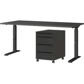 Germania Büromöbel-Set GERMANIA "Mailand", grau (graphit), B:160cm, Holzwerkstoff, Metall, Arbeitsmöbel-Sets, Büromöbel-Set, inkl. Schreibtisch und Rollcontainer