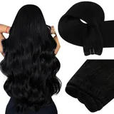 Easyouth Tressen Echthaar Extensions Schwarz Sew in Echthaar Tressen 35 cm Farbe Pechschwarz 70g Human Hair Weft Echthaar Tressen #1