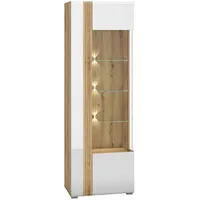 Feldmann-Wohnen Standvitrine, Weiß, Braun, Holz, 5 Fächer, Rechteckig, 65x196x42