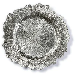 Dekoteller 33cm Kunststoff mit Rillen - Silber metallic