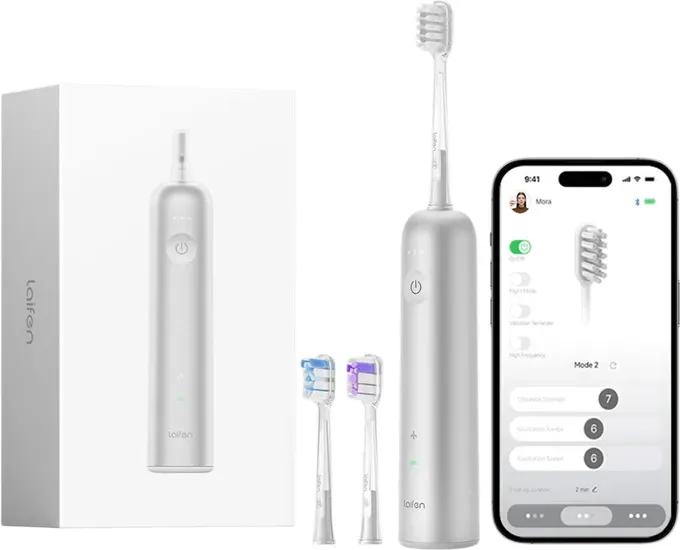 Laifen Wave elektrische Zahnbürste, Oszillation & Vibration elektrische Schallzahnbürste für Erwachsene mit 3 Bürstenköpfen, IPX7 wasserdicht magnetisch wiederaufladbar Reisezahnbürste (Aluminium)