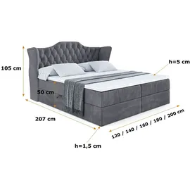 altdecor BOXBETT mit Matratze H3 und Lattenrost, - VILA - 160x200 cm Dunkelgrau