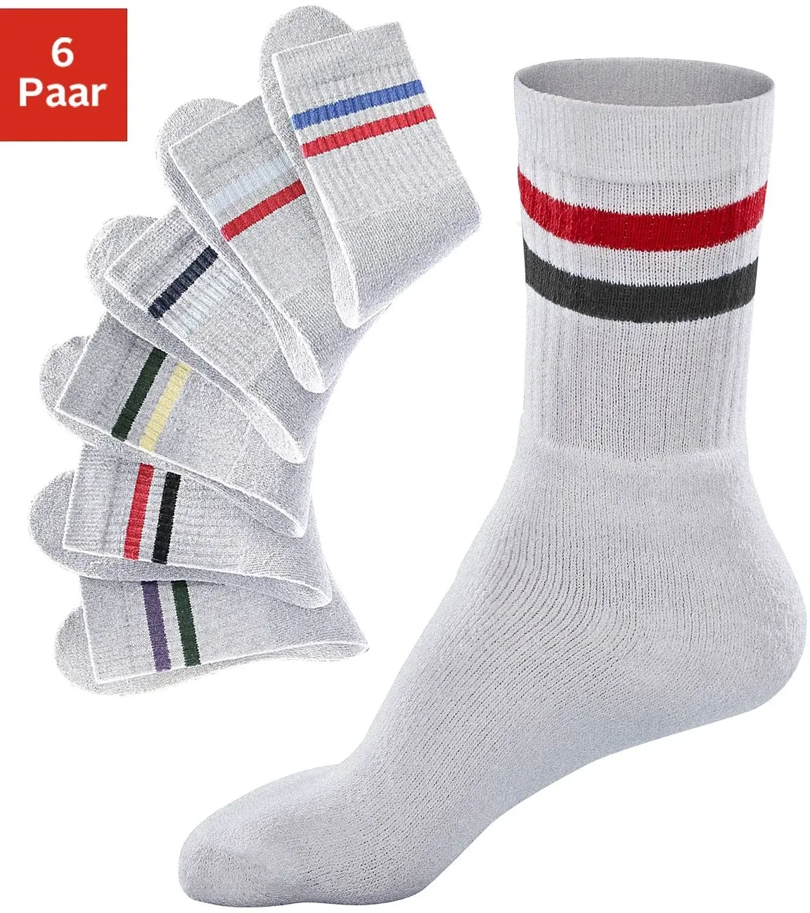 Freizeitsocken GO IN, Herren, Gr. 35-38, grau, Obermaterial: 60% Baumwolle, 39% Polyester, 1% Elasthan, geringelt, Socken, mit farbigen Streifen