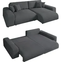 Ecksofa Schlaffunktion ausziehbar Bettkasten Polsterecke L-Couch in Cord Grau / 21006 - Grau