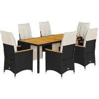 vidaXL 7-tlg Garten-Bistro-Set mit Kissen Schwarz Poly Rattan Modell 1