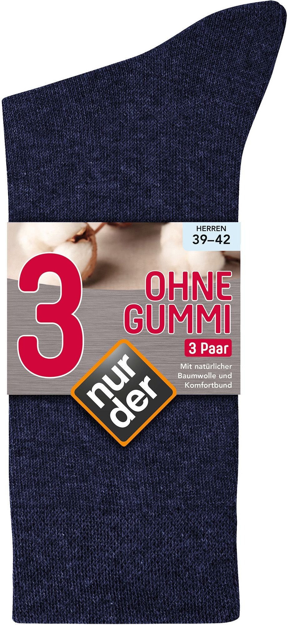 NUR DER Socken Ohne Gummi 3er Pack - maritim Größe 39-42 Strümpfe 3 St blau